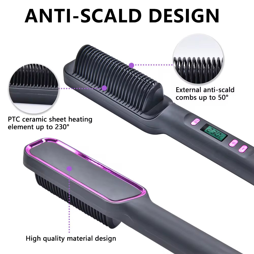 Transform Your Hair with the Electric Hot Comb - Multifunctional Straightening Brush with Negative Ion Technology