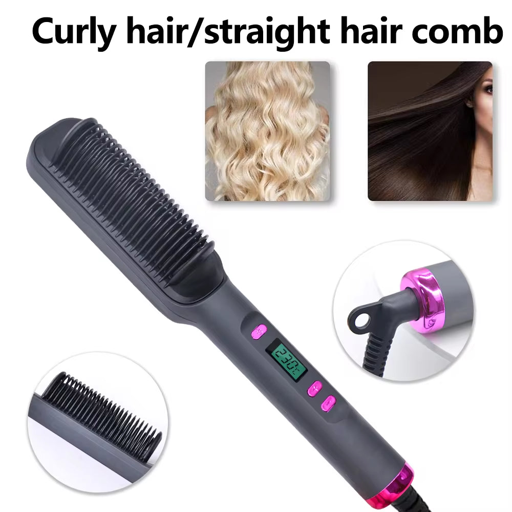 Transform Your Hair with the Electric Hot Comb - Multifunctional Straightening Brush with Negative Ion Technology
