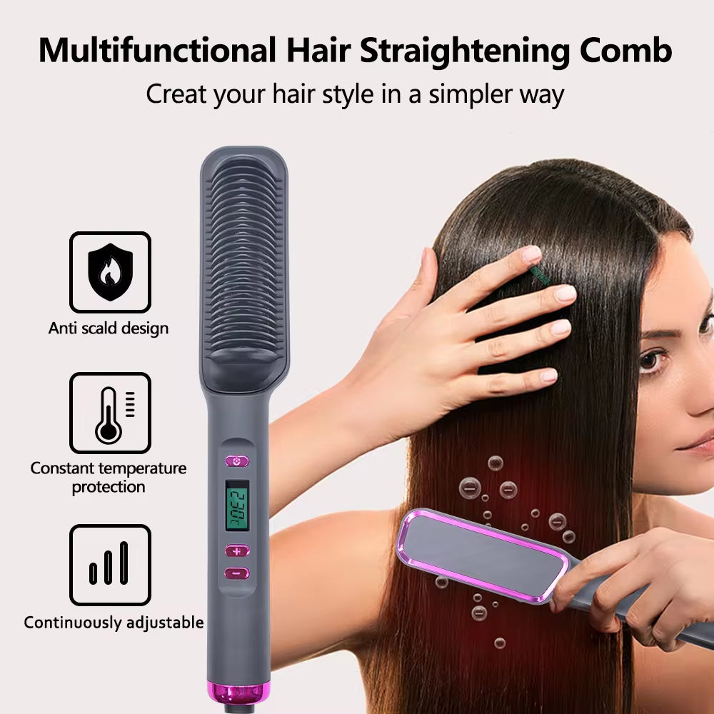 Transform Your Hair with the Electric Hot Comb - Multifunctional Straightening Brush with Negative Ion Technology