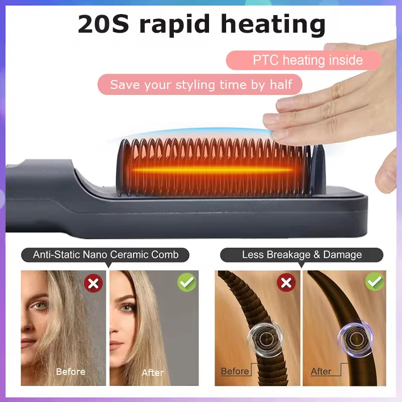 Transform Your Hair with the Electric Hot Comb - Multifunctional Straightening Brush with Negative Ion Technology