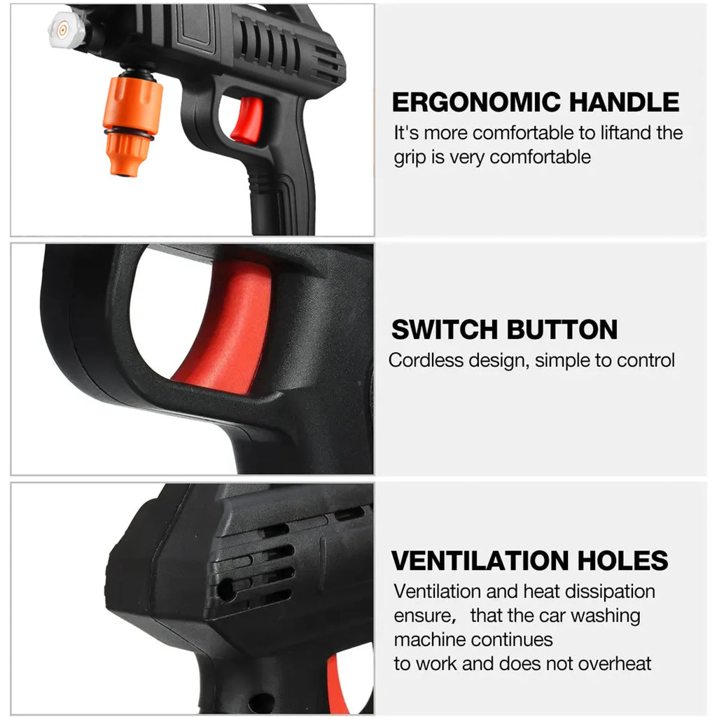1500W 48V Portable Cordless High Pressure Car Washer with Self-Suction Capability and Foam Bottle, 40-50 Bar Power Cleaning Machine