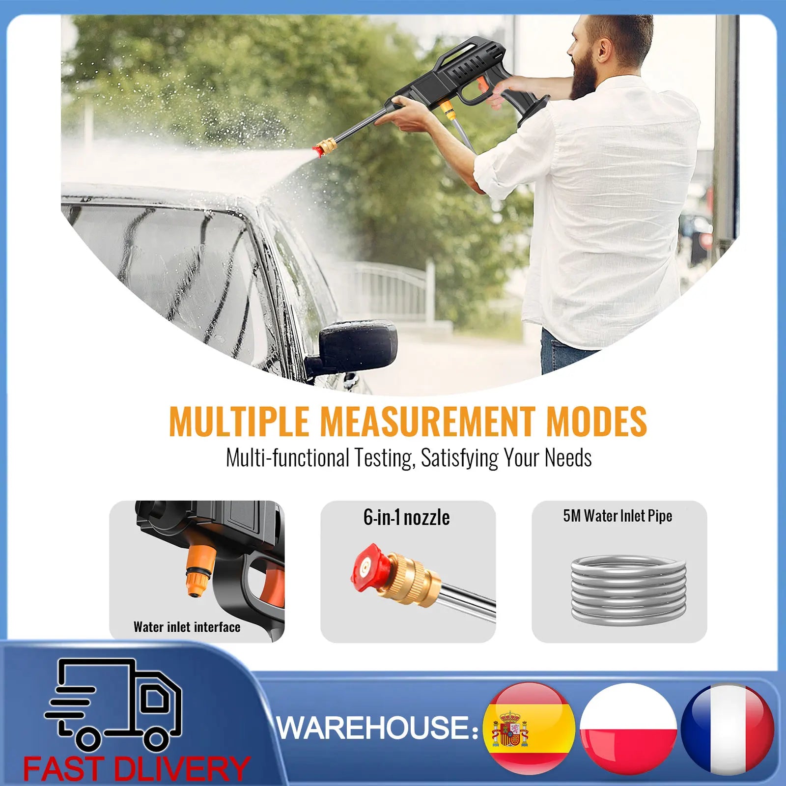 1500W 48V Portable Cordless High Pressure Car Washer with Self-Suction Capability and Foam Bottle, 40-50 Bar Power Cleaning Machine