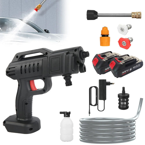 1500W 48V Portable Cordless High Pressure Car Washer with Self-Suction Capability and Foam Bottle, 40-50 Bar Power Cleaning Machine