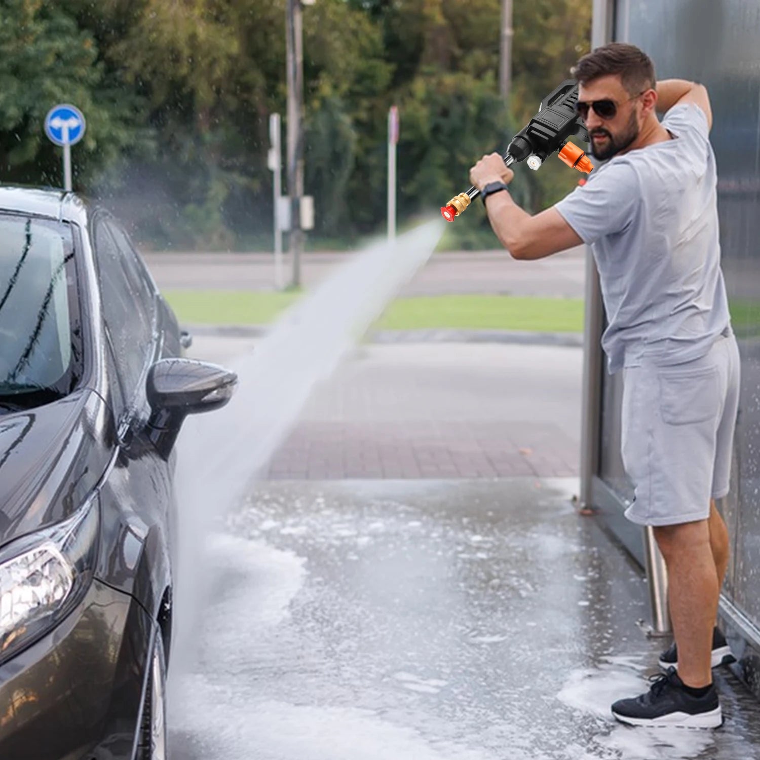 1500W 48V Portable Cordless High Pressure Car Washer with Self-Suction Capability and Foam Bottle, 40-50 Bar Power Cleaning Machine