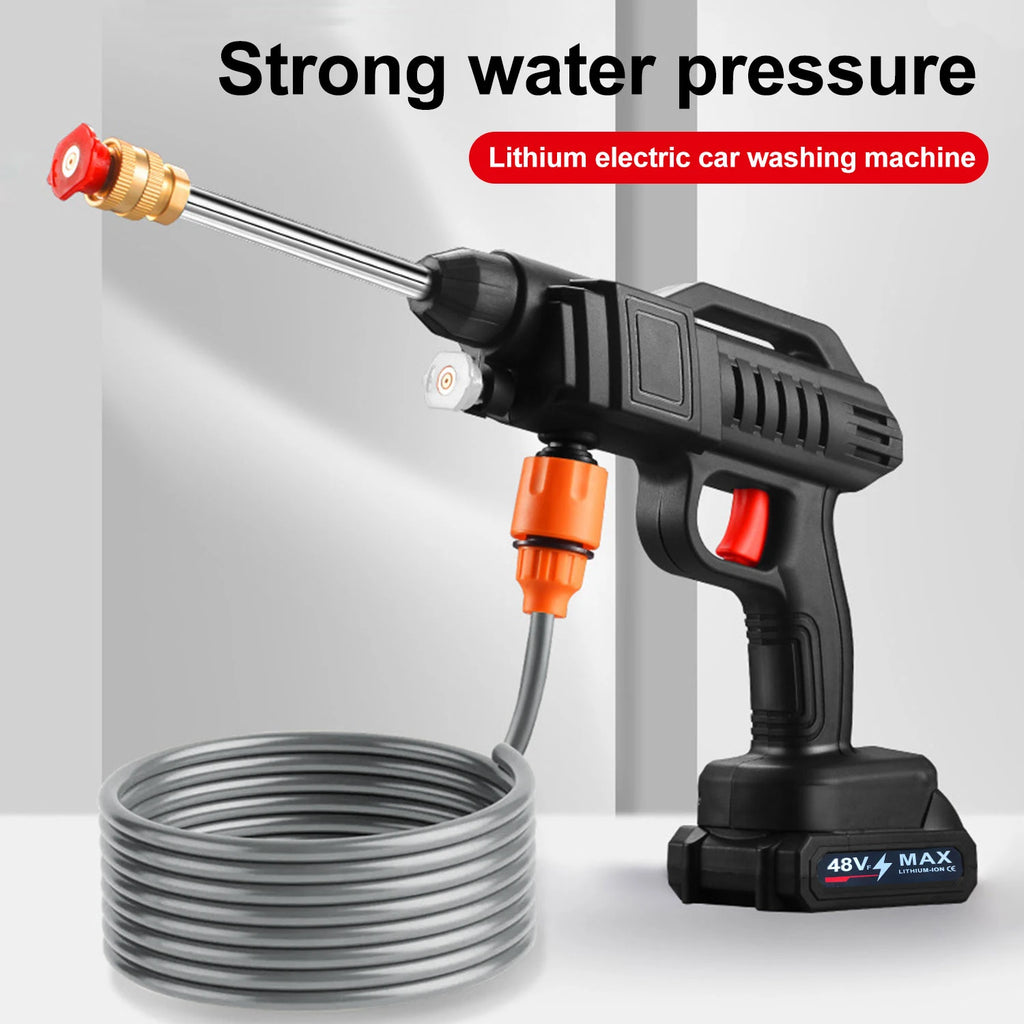 1500W 48V Portable Cordless High Pressure Car Washer with Self-Suction Capability and Foam Bottle, 40-50 Bar Power Cleaning Machine