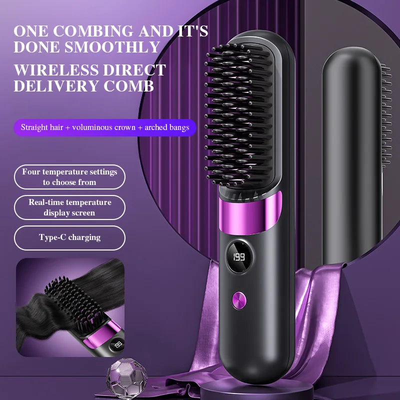 Revolutionary 2025 USB Cordless Hair Straightener Brush - Perfect Travel Companion with LED Display for Effortless Styling