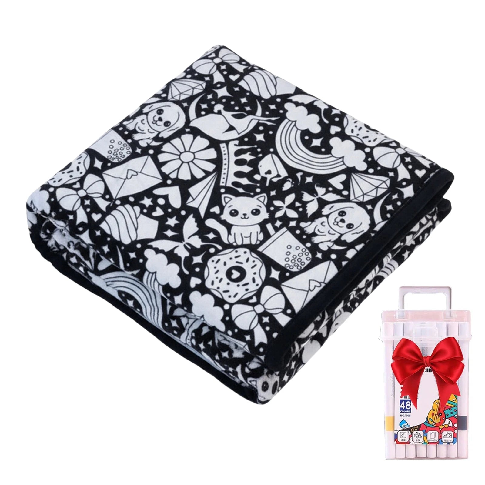 Unleash Your Creativity with the DIY Coloring Blanket Set - Complete with Markers for Fun and Personalization!