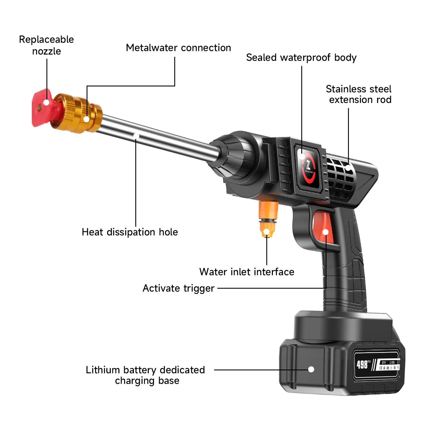 Cordless High Pressure Washer Spray Gun - 50 Bar Water Sprayer for Car Wash with Self-Priming Feature Compatible with Makita 21V Battery