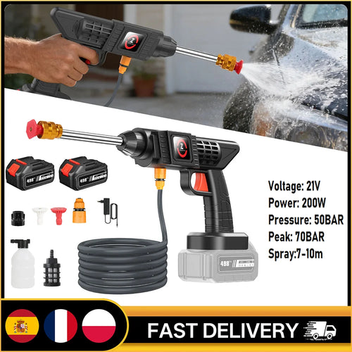 Cordless High Pressure Washer Spray Gun - 50 Bar Water Sprayer for Car Wash with Self-Priming Feature Compatible with Makita 21V Battery