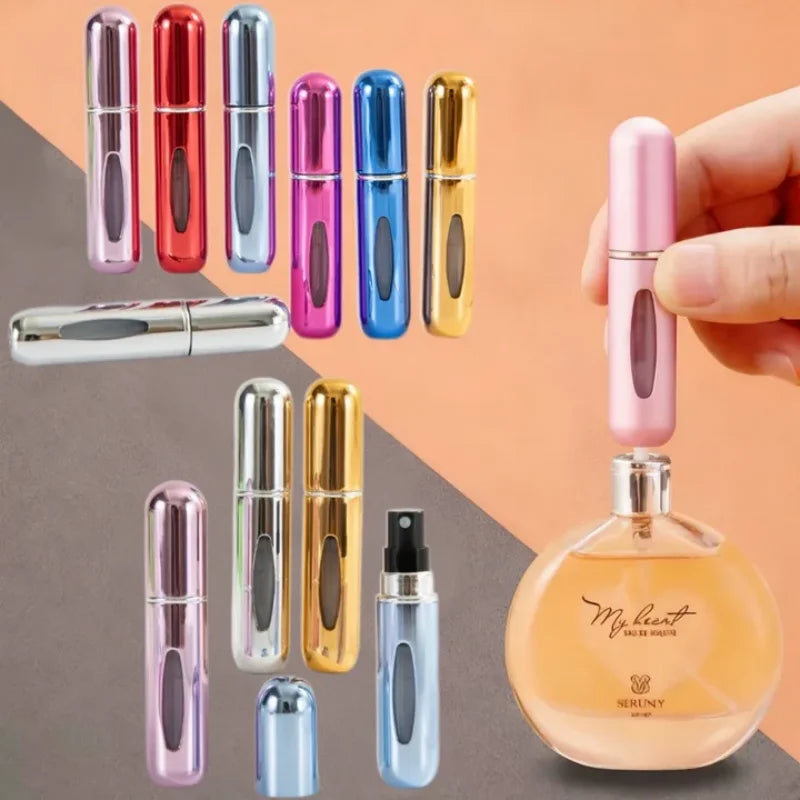 Stylish Portable Mini Perfume Spray Bottle - Refillable 5ml Aluminum with Easy Bottom Fill Function, Available in Sets of 1, 3, 5, or 10