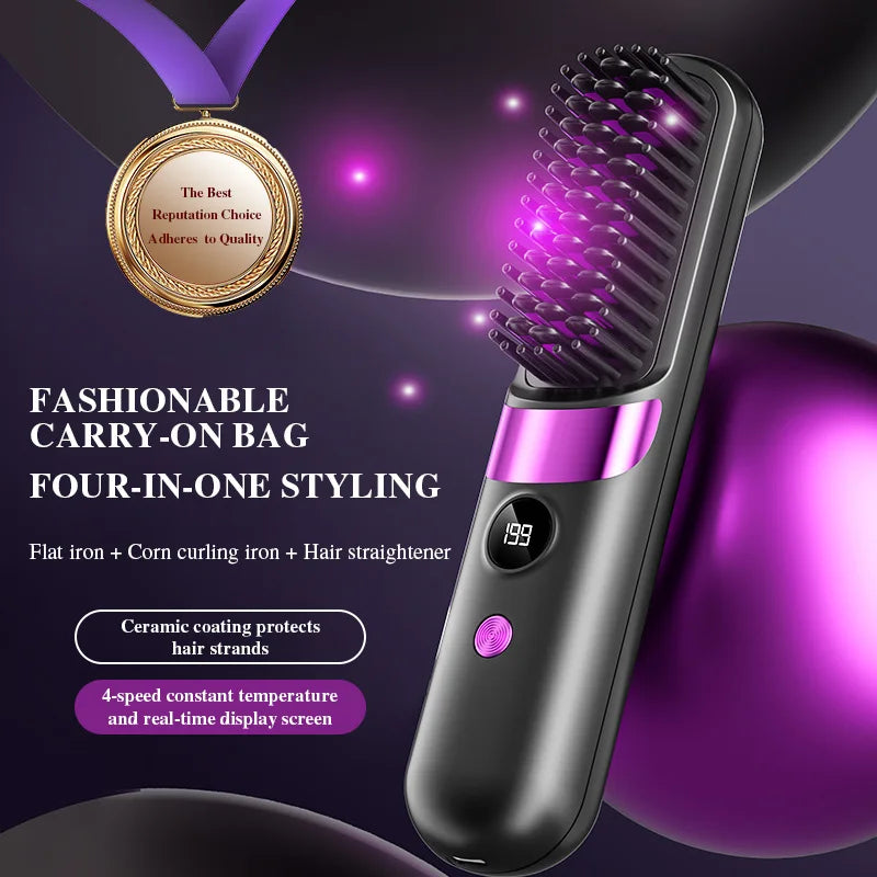 Revolutionary 2025 USB Cordless Hair Straightener Brush - Perfect Travel Companion with LED Display for Effortless Styling