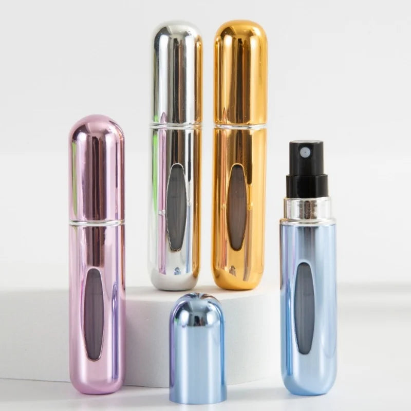Stylish Portable Mini Perfume Spray Bottle - Refillable 5ml Aluminum with Easy Bottom Fill Function, Available in Sets of 1, 3, 5, or 10