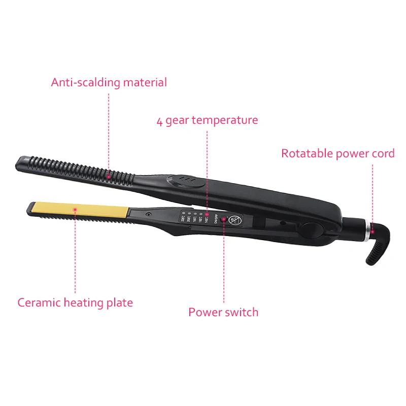 3/10 Pencil Flat Iron Mini Hair Straightener Fast Heating Beard Straightening Iron Small Flat Iron for Short Hair Straightener